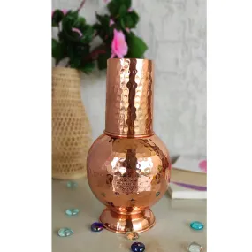 IndianArtVilla Pure Copper Surai Design Bedroom water Bottle With Inbuilt Glass, Drinkware