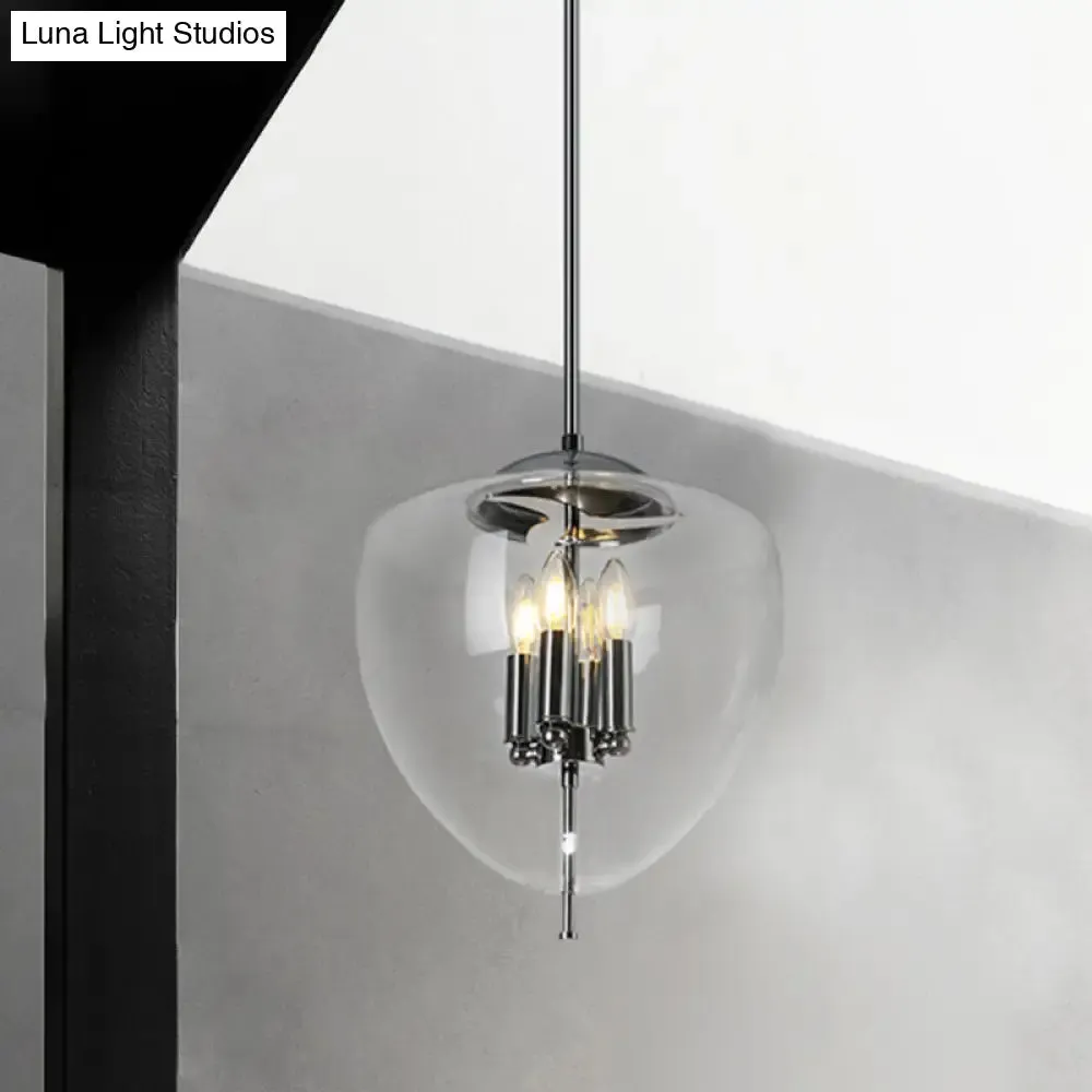 Industrial Chrome Pinecone Pendant Chandelier - Clear/Smoke Gray Glass - 4 Lights - Restaurant Hanging Lamp Kit