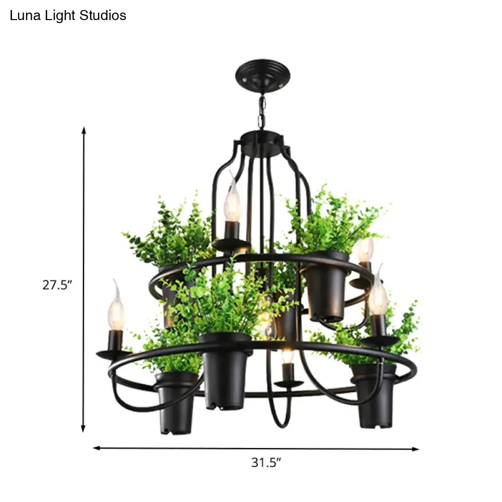 Industrial Metal Chandelier Light - 4/7 Bulbs LED Hanging Lamp in Black with Plant - Perfect for Restaurants