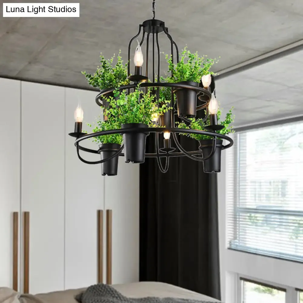 Industrial Metal Chandelier Light - 4/7 Bulbs LED Hanging Lamp in Black with Plant - Perfect for Restaurants