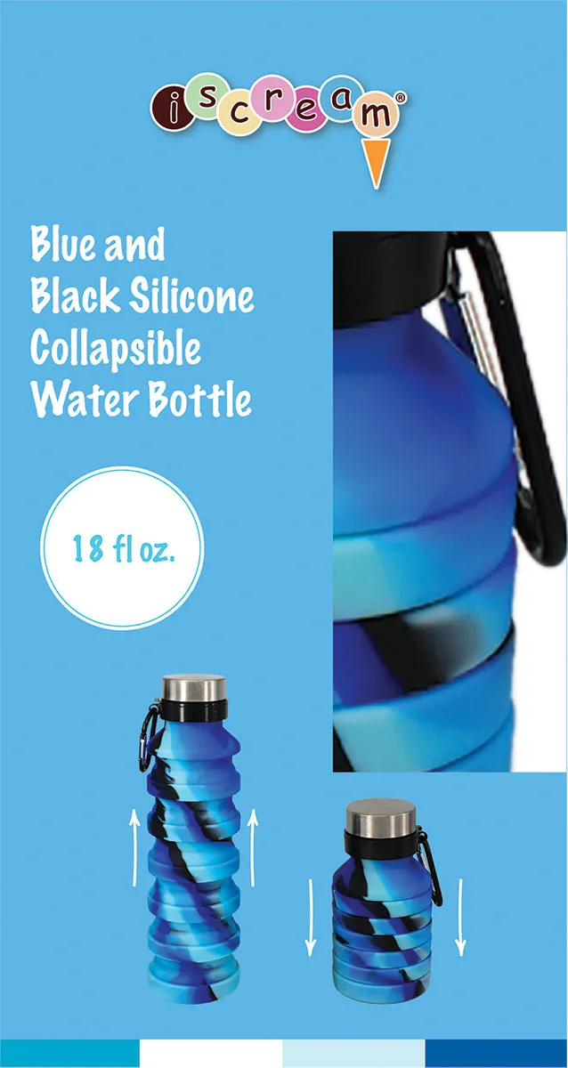 Iscream Blue & Black Silicone Collapsible Water Bottle