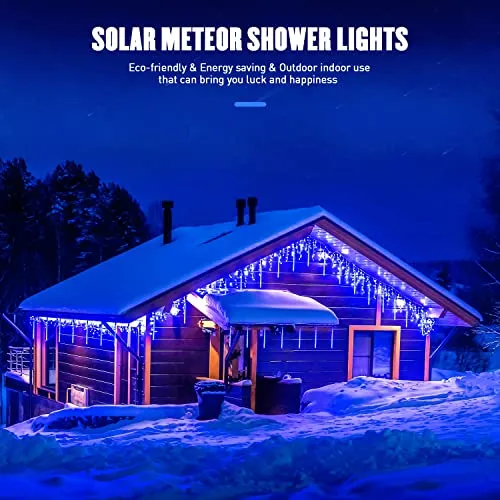 JMEXSUSS Solar Christmas Lights Outdoor Waterproof, Blue Solar Meteor Shower Rain Lights, 8 Tube 144 LEDs Solar Icicle Tree Lights for Halloween Yard Party Patio Xmas Decoration