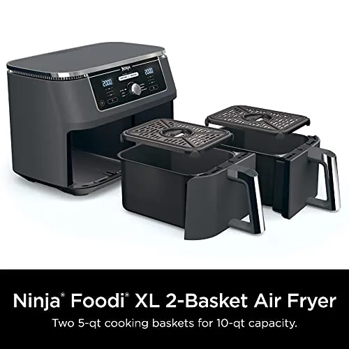 kitchelat DZ401 Foodi 10 Quart 6-in-1 DualZone XL 2-Basket Air Fryer