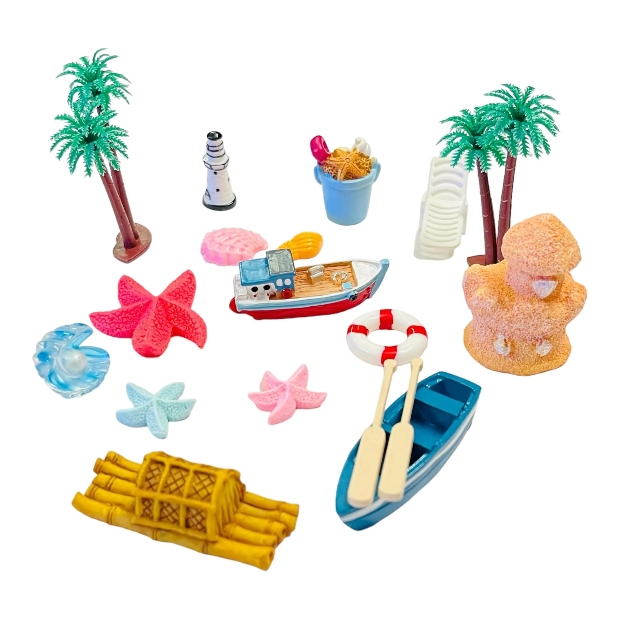 Krisah 18 pcs Resin Beach Theme Miniature Decor Items X Small for Fairy Gardens, Terrariums, Doll Houses, Craft Work, Cake Decorations