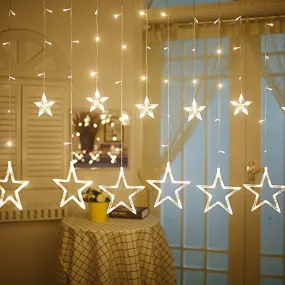 Kuber Industries 138 LED Curtain String Lights with 8 Flashing Modes Decoration(12 Stars, Warm White) -CTKTC22954