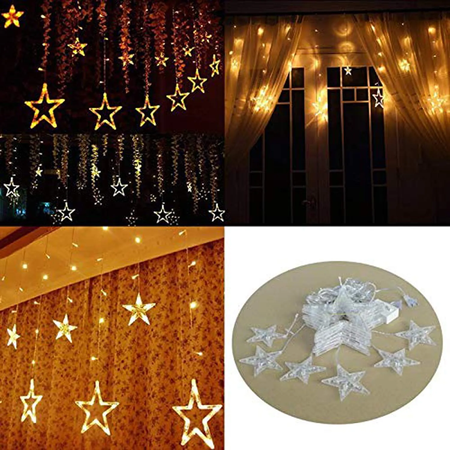 Kuber Industries 138 LED Curtain String Lights with 8 Flashing Modes Decoration(12 Stars, Warm White) -CTKTC22954