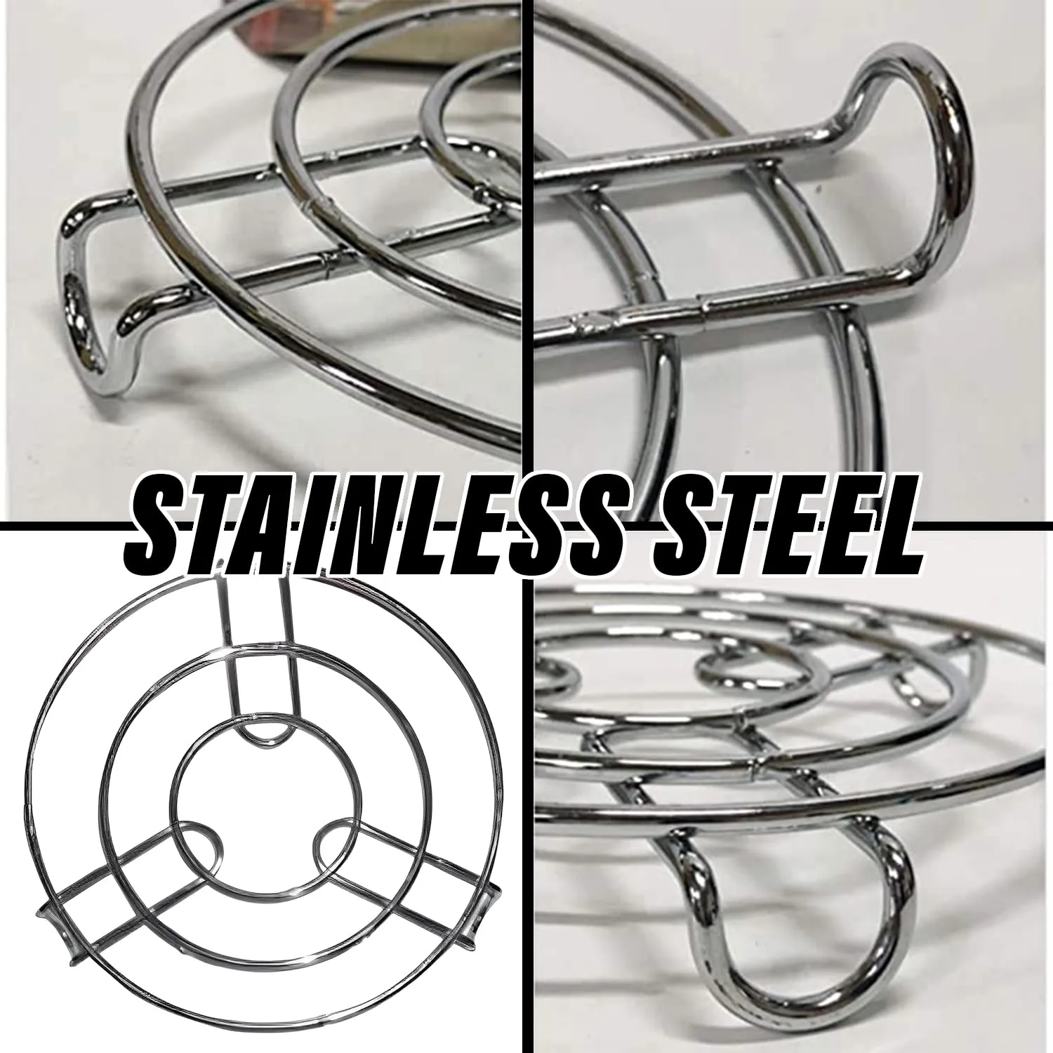 Kuber Industries Iron Stand | Stainless Steel Trivet |Round Steamer Rack for Kitchen | Heat Resistant Hot Plate Dishes Holder | Cooker Donga Stand | Silver