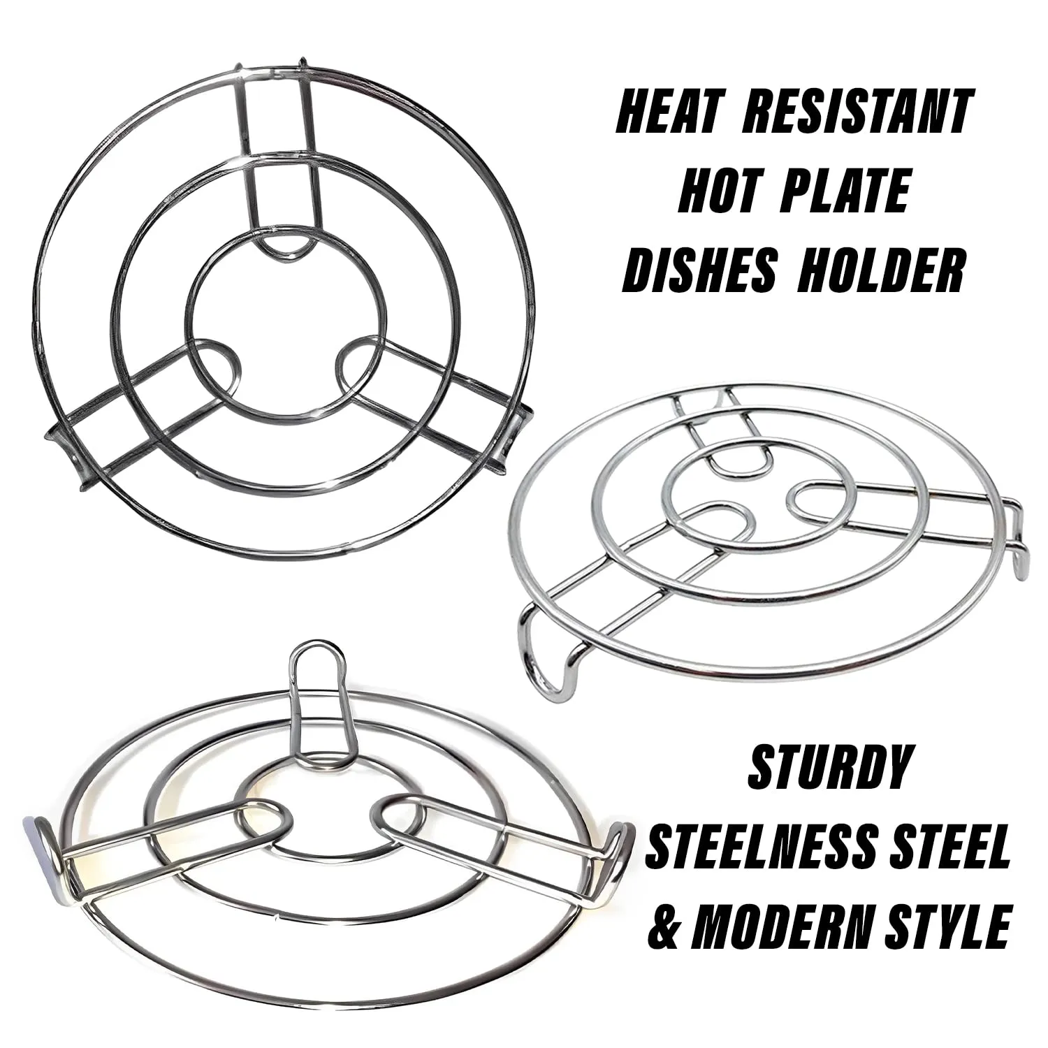 Kuber Industries Iron Stand | Stainless Steel Trivet |Round Steamer Rack for Kitchen | Heat Resistant Hot Plate Dishes Holder | Cooker Donga Stand | Silver