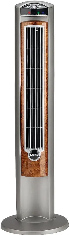 Lasko Wind Curve T42954 Tower Fan with Remote Control, 120 V, Plastic Housing Material, Gray/Woodgrain :EA: QUANTITY: 1