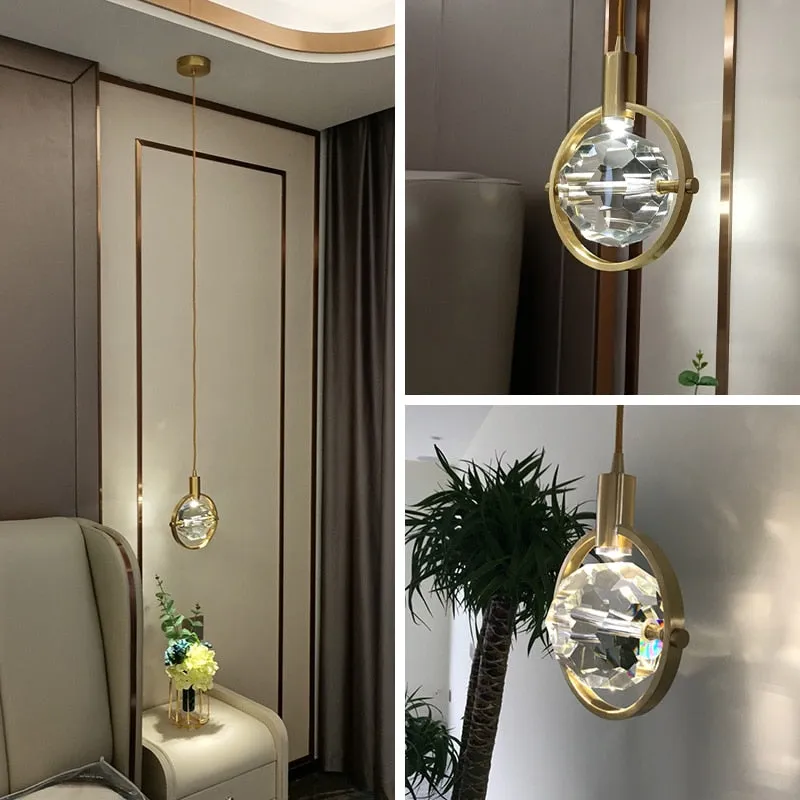 LED crystal Chandeliers Creative Bedroom Bedside Small Hanging Lamp Home Decor Living Room Cafe  Droplight cuprum Light Fixture