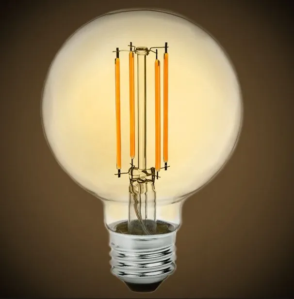 LED Filament Edison Light Bulb - G30 Globe - 5 Watt - Amber - 2200K