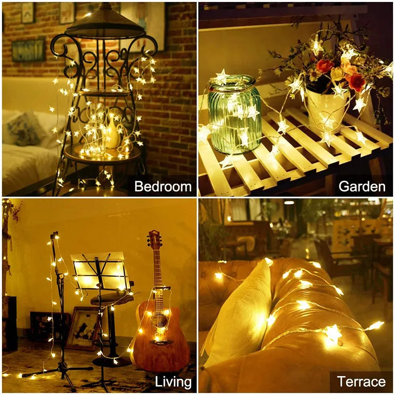 LED Wrought Iron Battery Operated Star String Lights