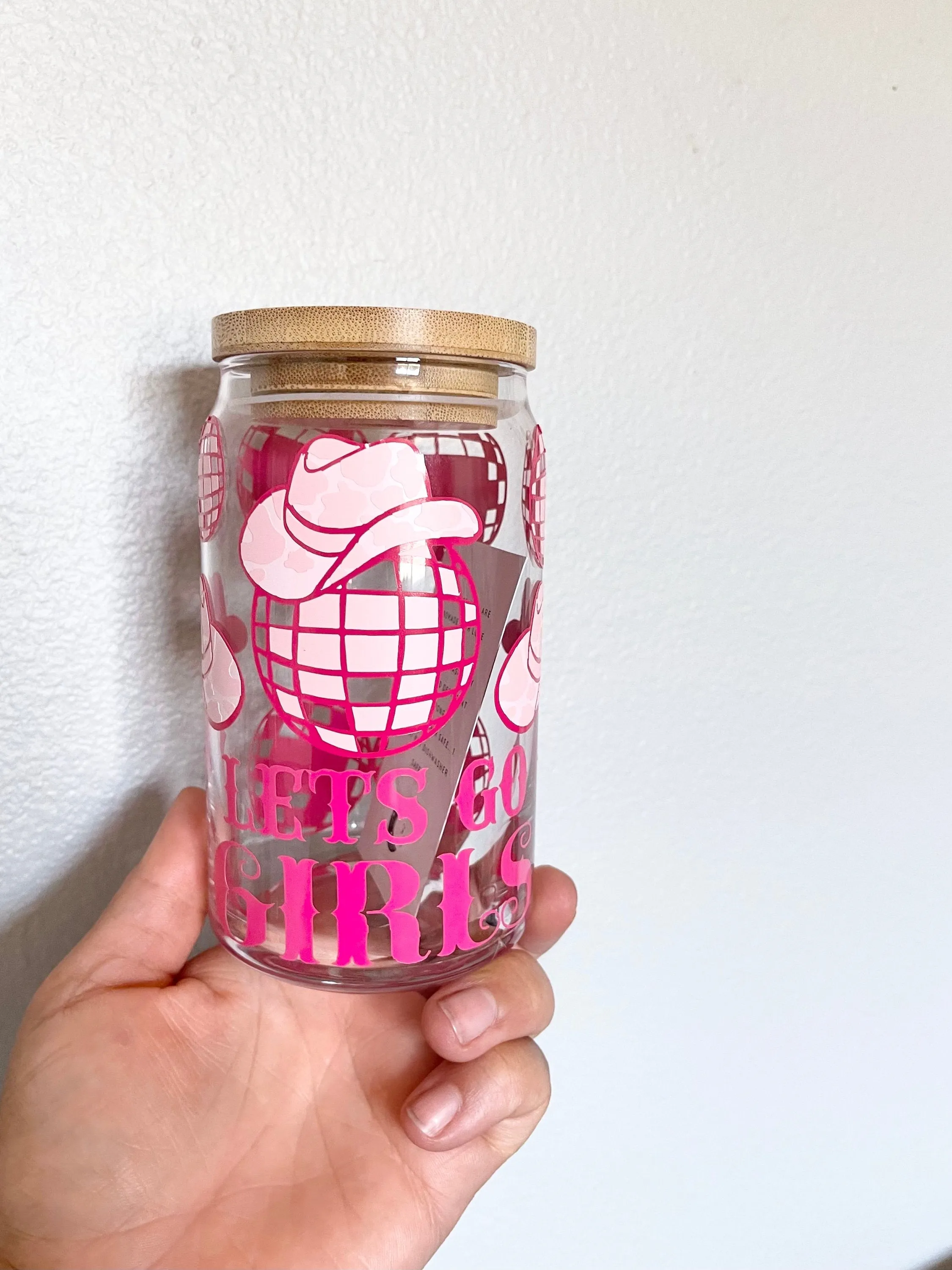 Let’s Go Girls! Iced Coffee Cup- Glass w/ bamboo lid   glass straw