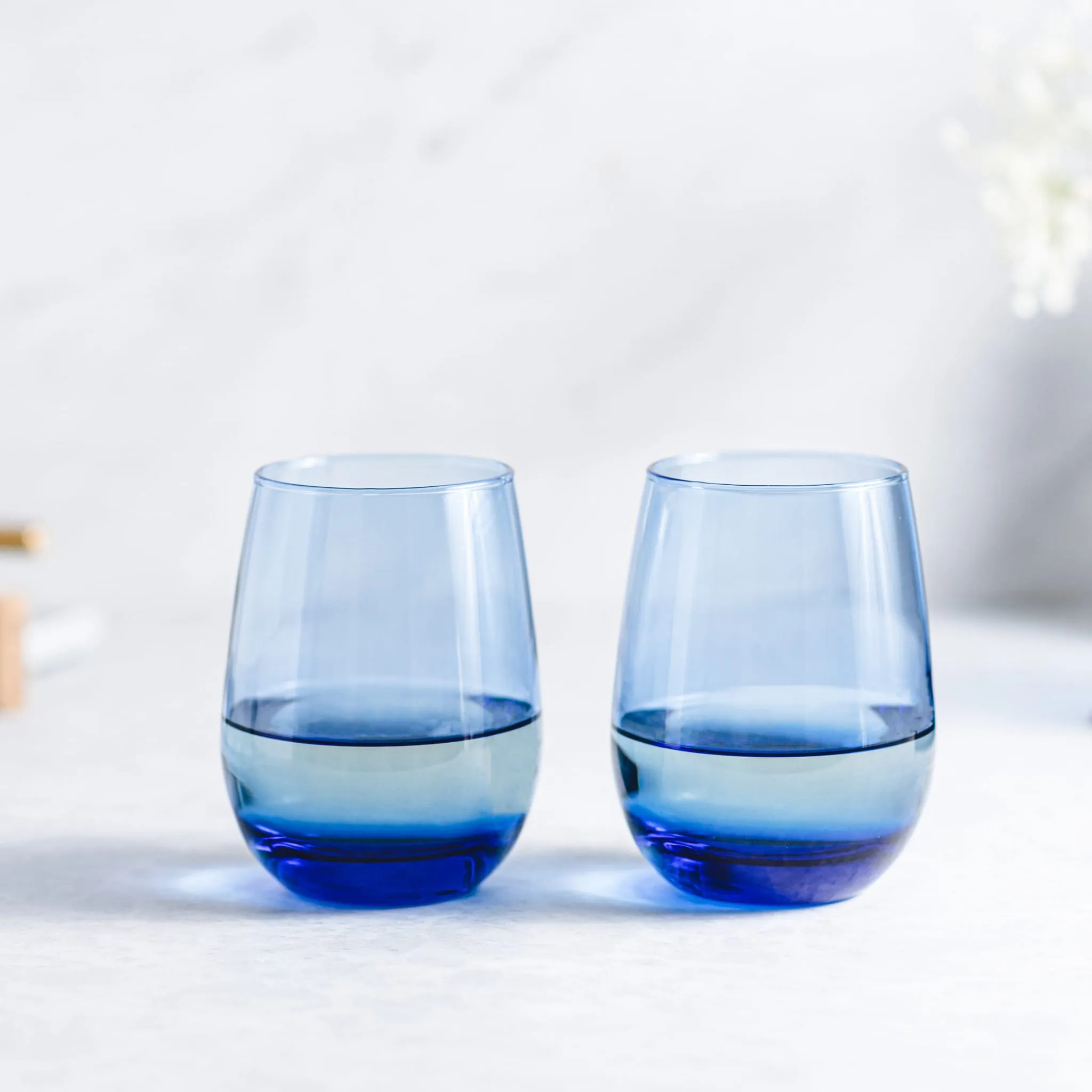 Libbey Classic Blue All Purpose Stemless Wine Glasses, 15.25 ounce, Set of 6