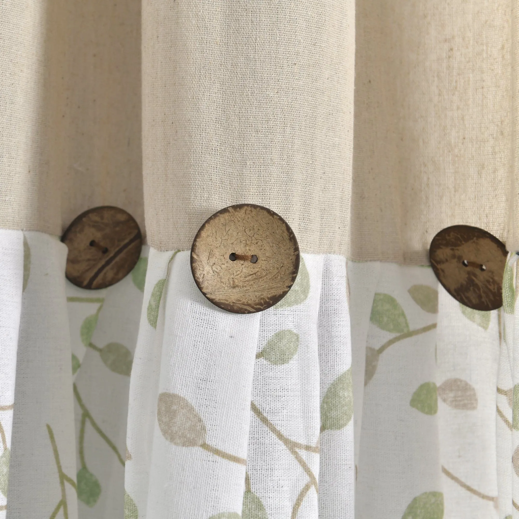 Linen Button Botanical Garden Window Curtain Panel