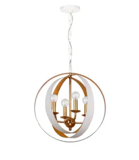 LUNA 4 LIGHT SPHERE MINI CHANDELIER, MATTE WHITE AND ANTIQUE GOLD