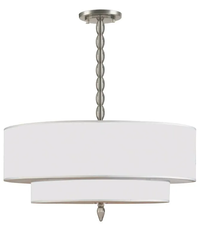 LUXO 5 LIGHT DRUM SHADE CHANDELIER, SATIN NICKEL