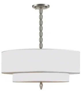 LUXO 5 LIGHT DRUM SHADE CHANDELIER, SATIN NICKEL