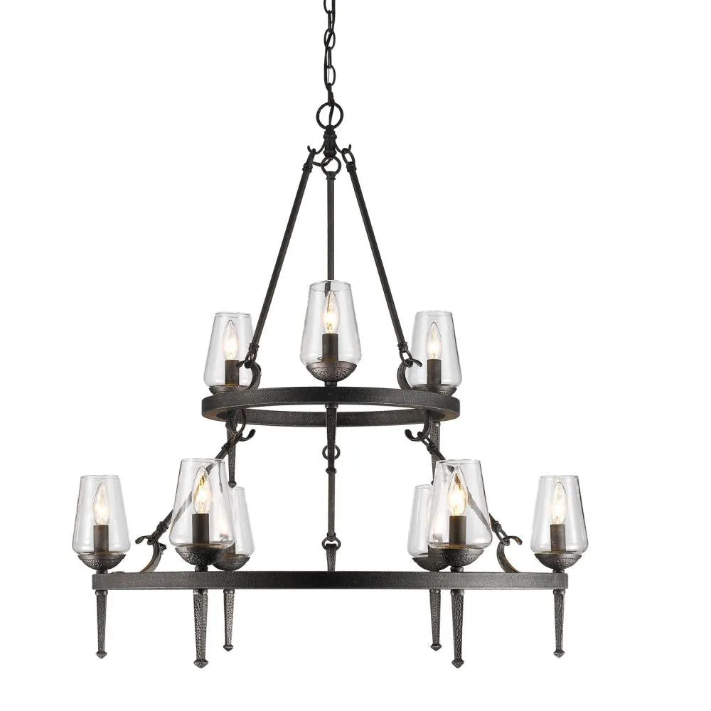 MARCELLIS 9 LIGHT CHANDELIER, DARK NATURAL IRON