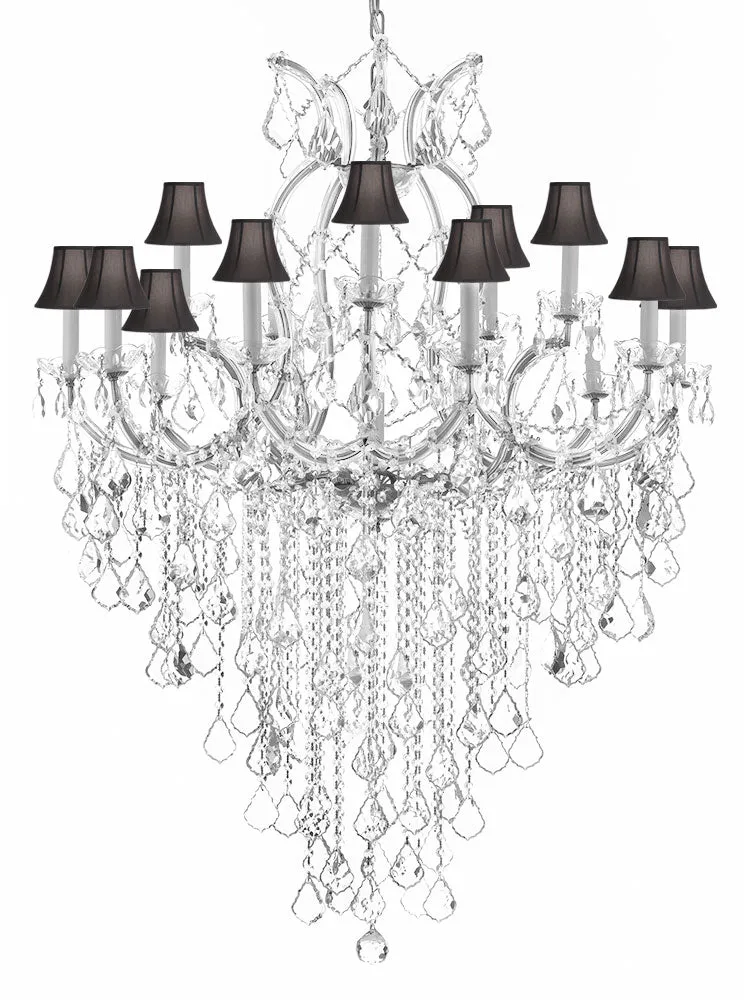 Maria Theresa Chandelier Empress Crystal (Tm) Lighting Chandeliers H50" X W37" With Black Shades Great For Large Foyer / Entryway - A83-B12/Silver/Sc/Blackshades/21510/15 1