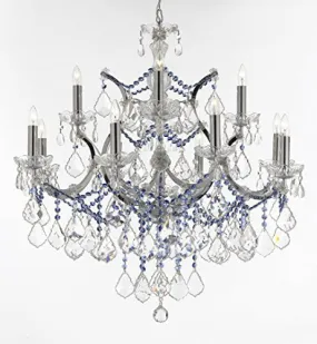 Maria Theresa Chandelier Lighting Crystal Chandeliers H30" W28" Chrome Finish Dressed With Sapphire Blue Crystals Great For The Dining Room Living Room Family Room Entryway / Foyer - J10-B7/B82/Chrome/26049/12 1