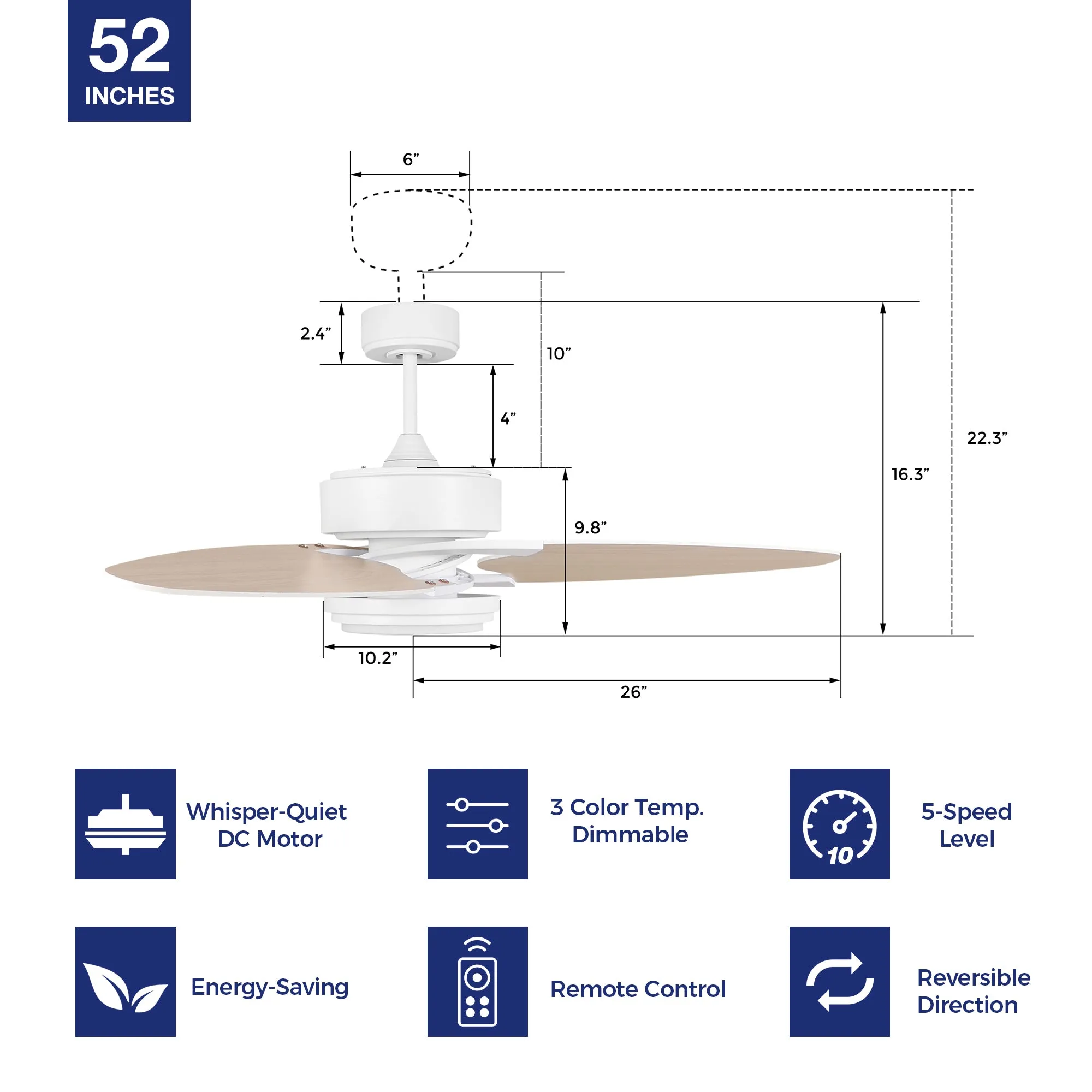 Maxwell 52 inch Ceiling Fan with light and Remote