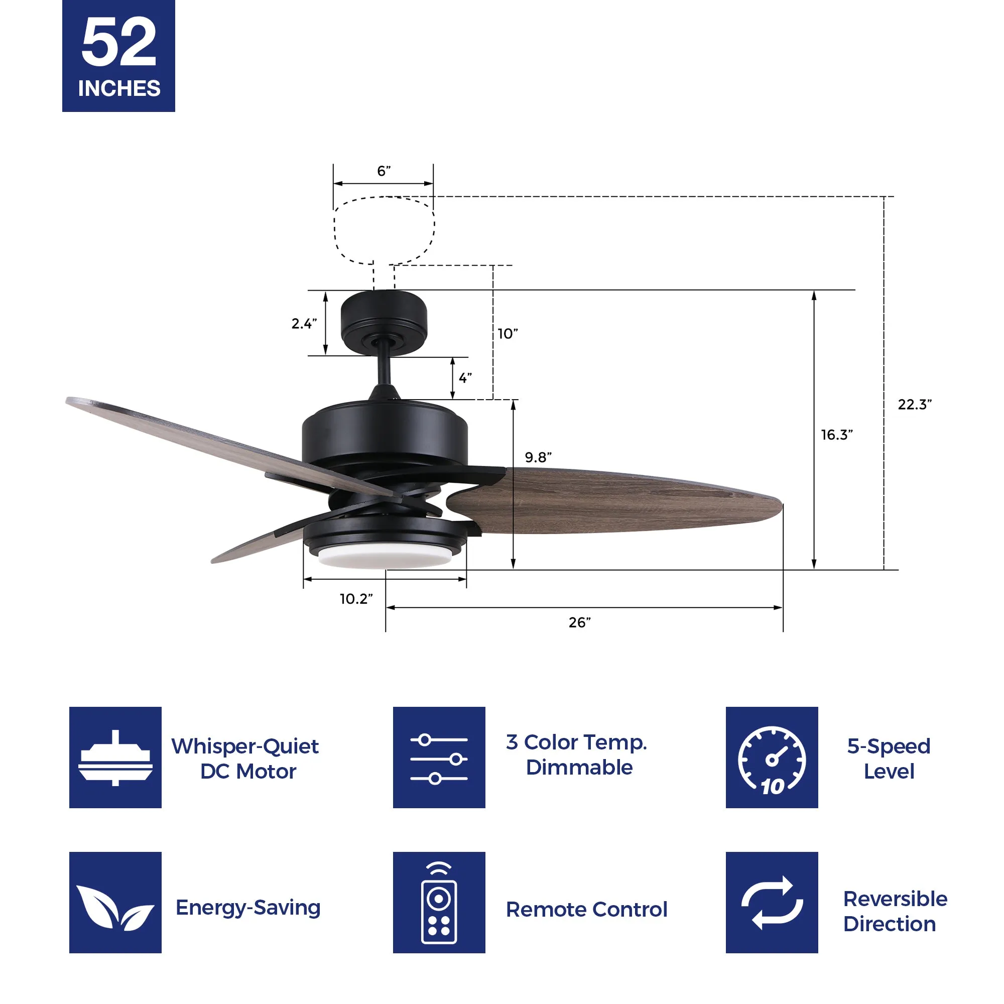 Maxwell 52 inch Ceiling Fan with light and Remote