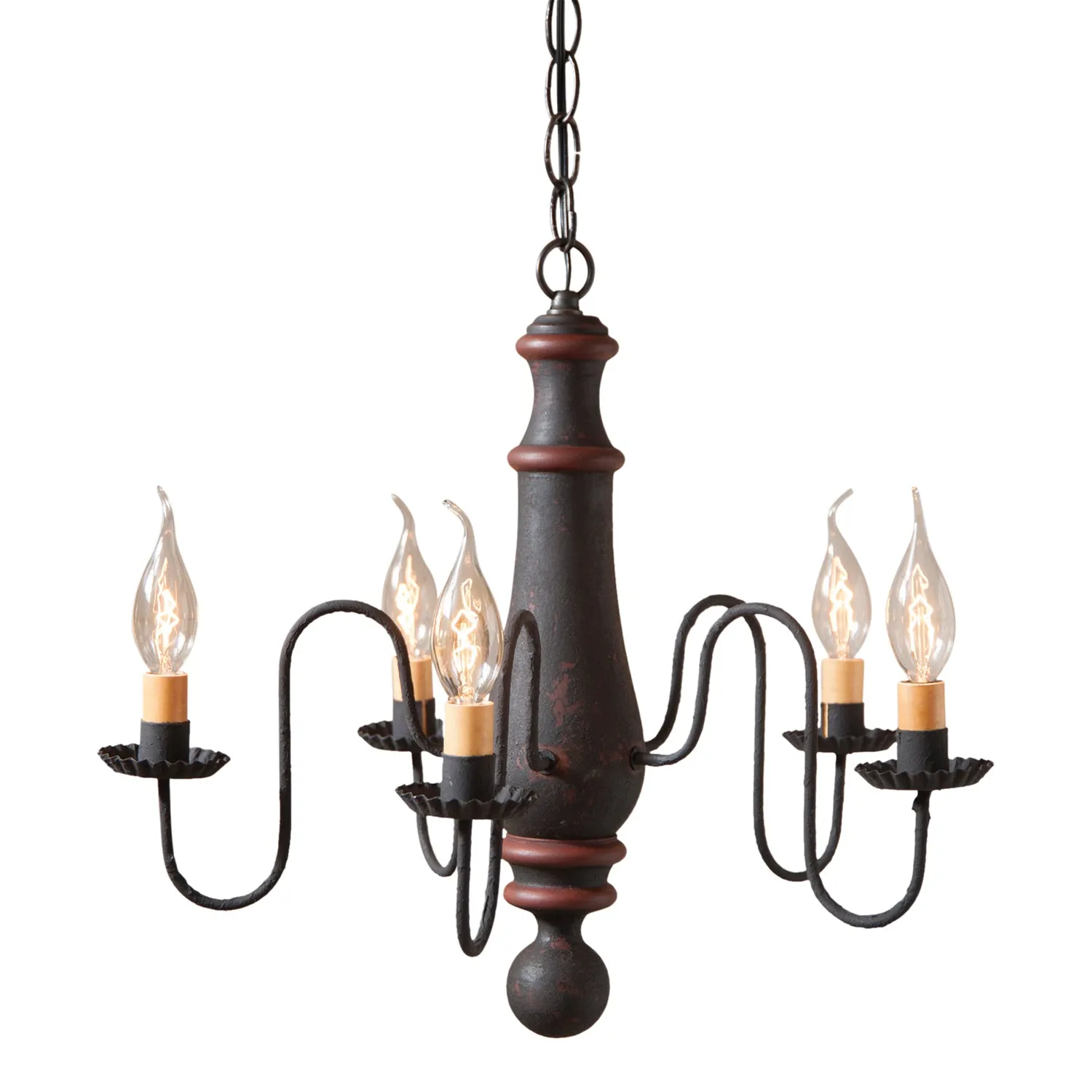 Medium Norfolk Wood Chandelier in Hartford Black with Red Stripe