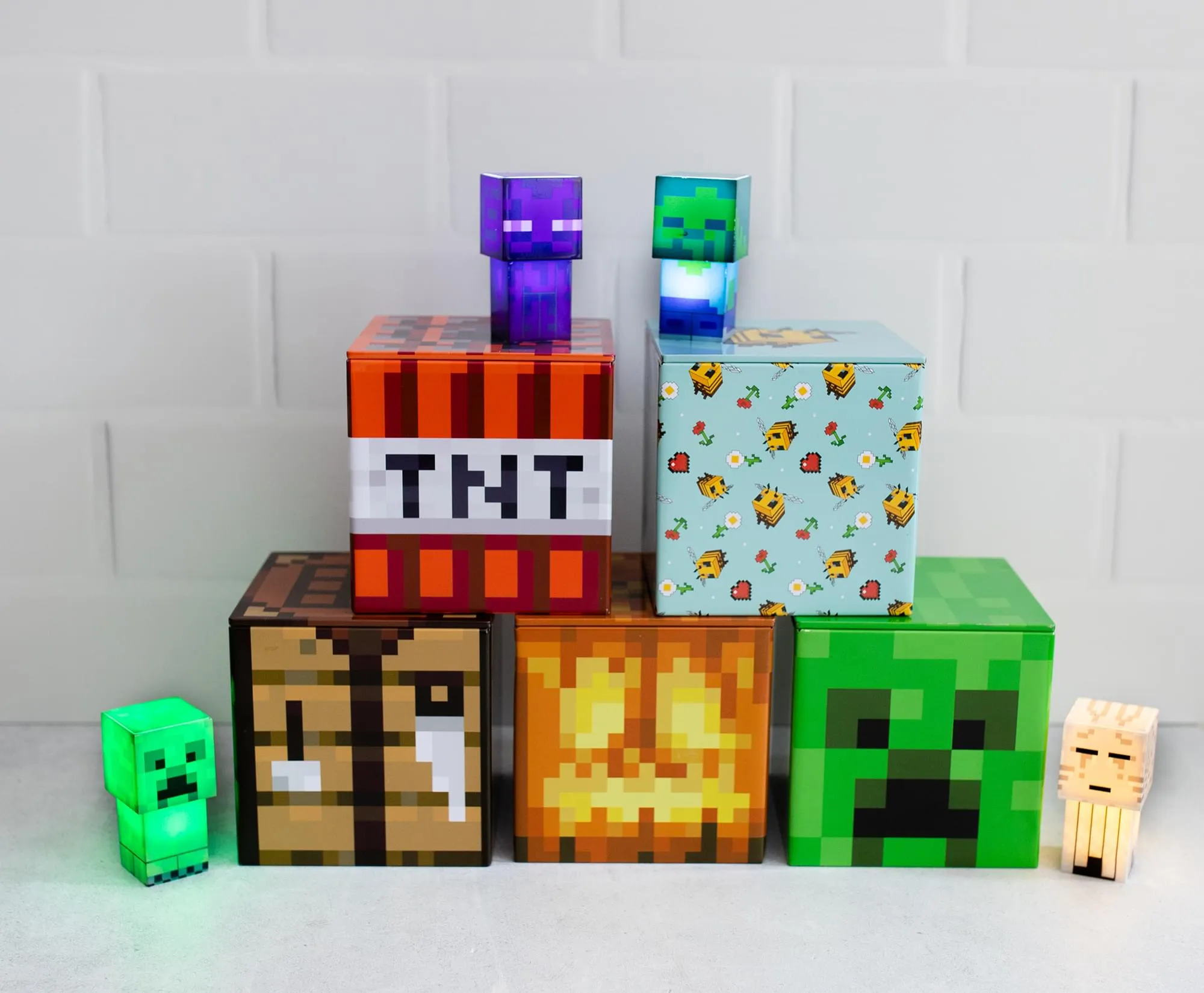 Minecraft 4x4 Inch Tin Storage Box Set of 5 | Bee | Creeper | TNT | Table | Jack