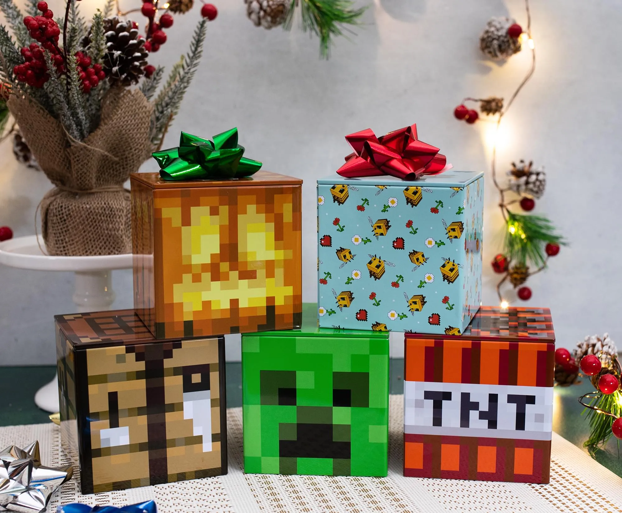 Minecraft 4x4 Inch Tin Storage Box Set of 5 | Bee | Creeper | TNT | Table | Jack