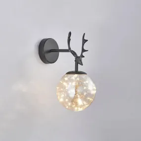 Minimalist LED Bedroom Sconce with Antler and Glass Design - Wall Mount Lamp with Starry String