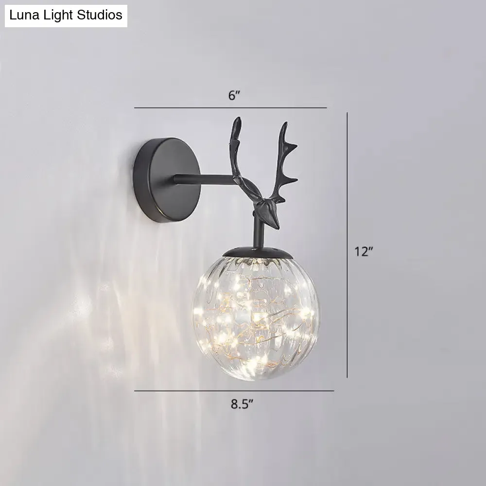 Minimalist LED Bedroom Sconce with Antler and Glass Design - Wall Mount Lamp with Starry String