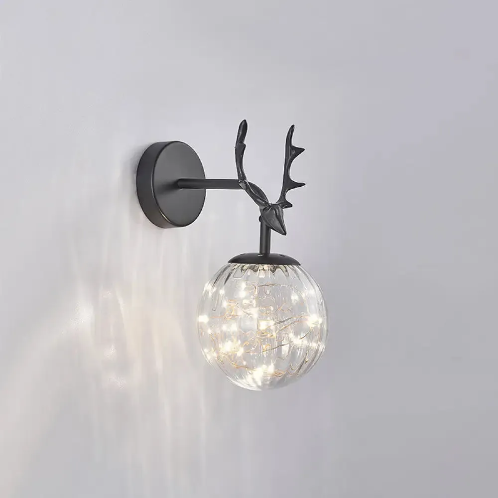 Minimalist LED Bedroom Sconce with Antler and Glass Design - Wall Mount Lamp with Starry String