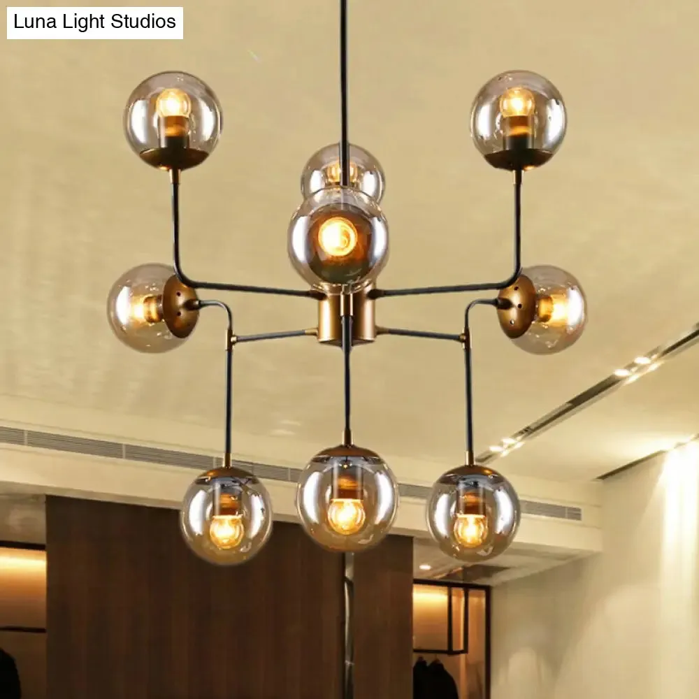 Modern Black Chrome Glass Globe Chandelier Pendant Light - Industrial Style, 8/9 Lights for Living Room