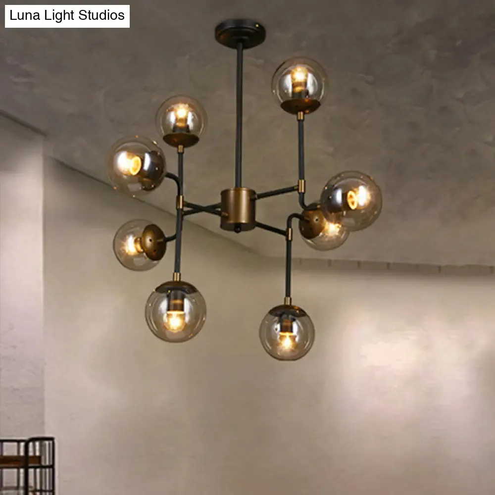 Modern Black Chrome Glass Globe Chandelier Pendant Light - Industrial Style, 8/9 Lights for Living Room