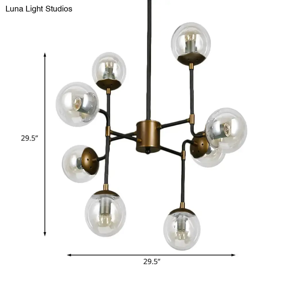 Modern Black Chrome Glass Globe Chandelier Pendant Light - Industrial Style, 8/9 Lights for Living Room