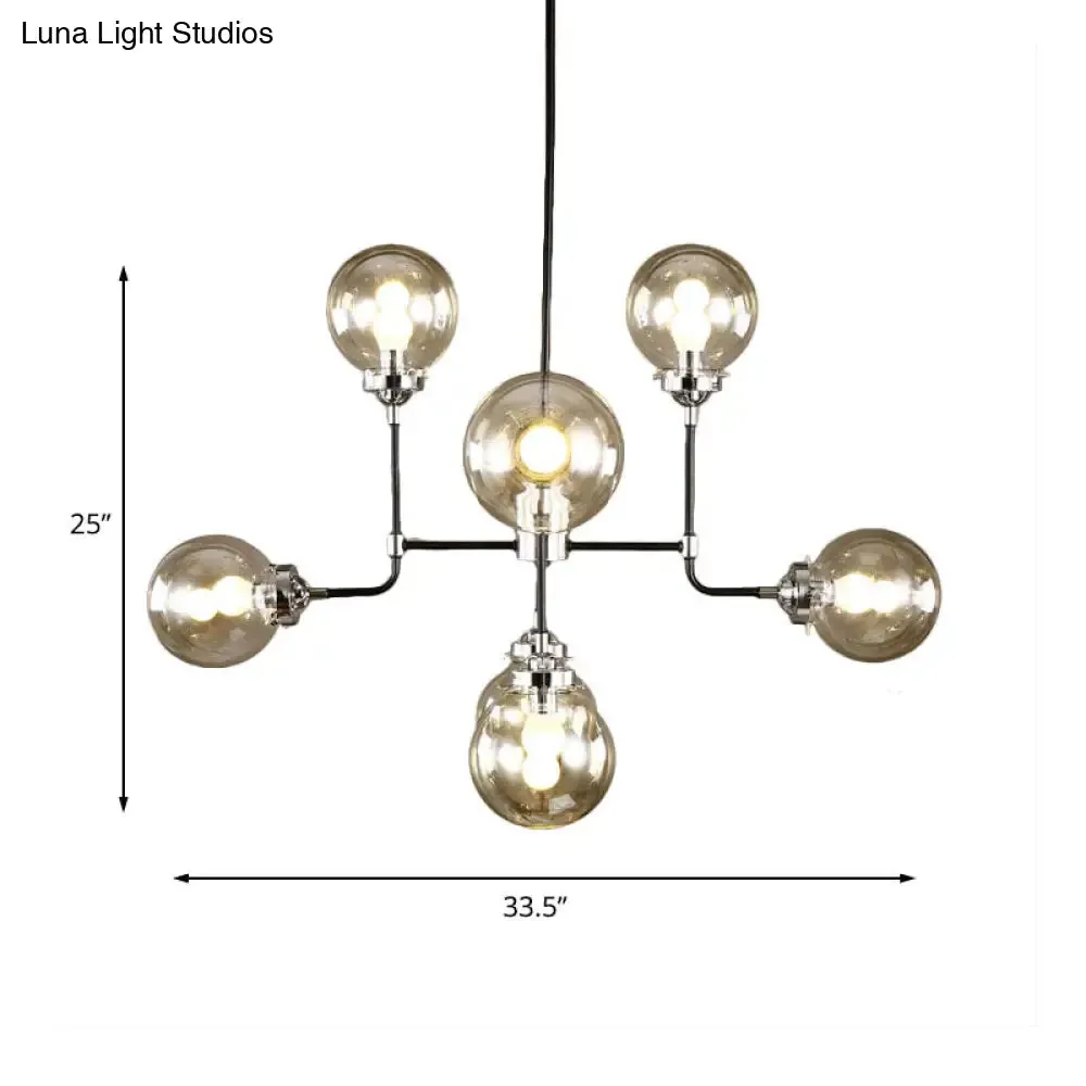 Modern Black Chrome Glass Globe Chandelier Pendant Light - Industrial Style, 8/9 Lights for Living Room