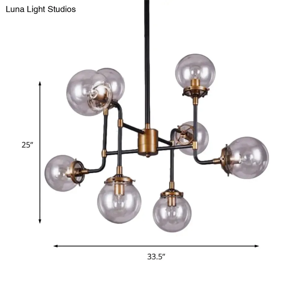 Modern Black Chrome Glass Globe Chandelier Pendant Light - Industrial Style, 8/9 Lights for Living Room