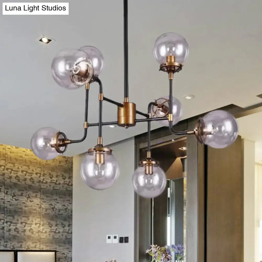 Modern Black Chrome Glass Globe Chandelier Pendant Light - Industrial Style, 8/9 Lights for Living Room