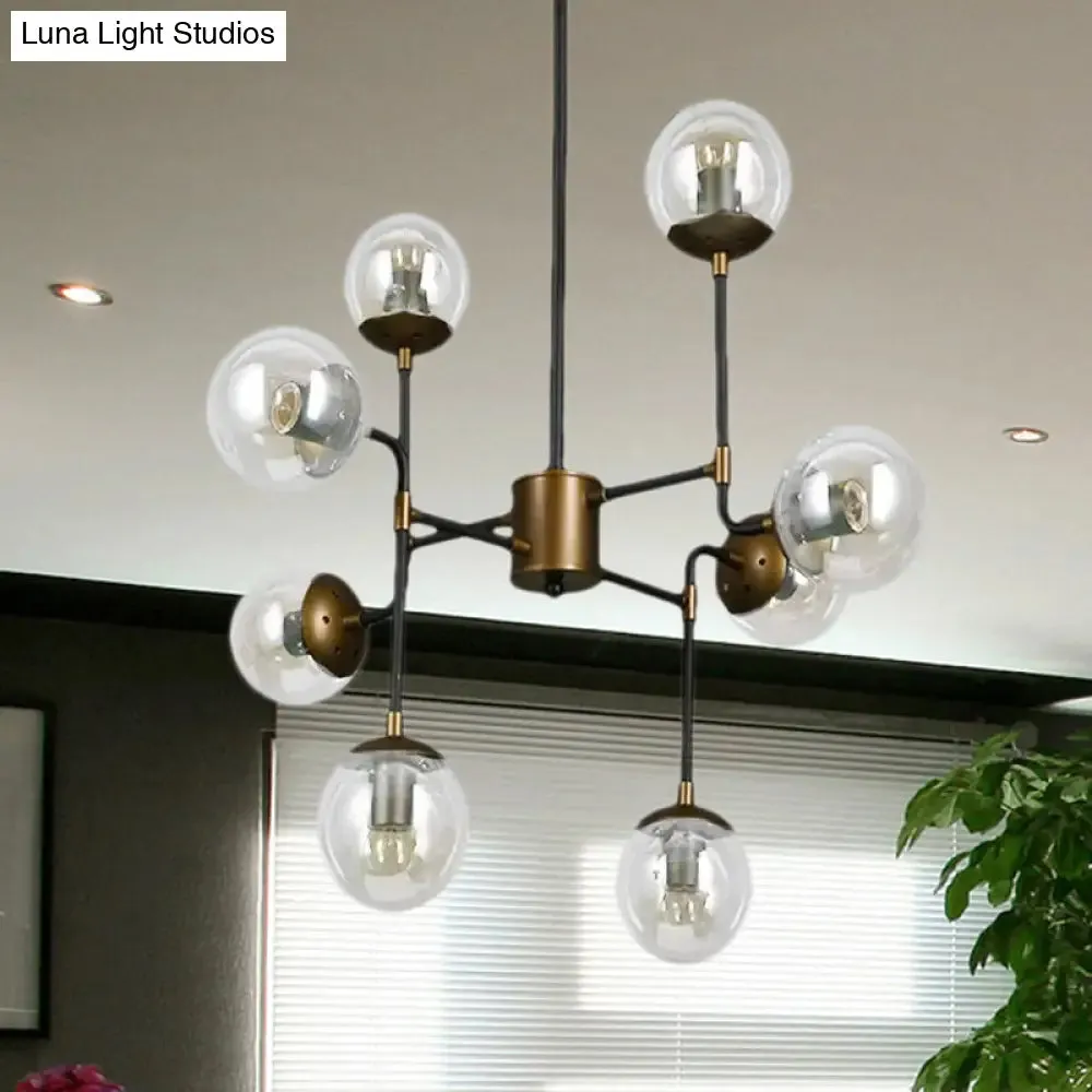 Modern Black Chrome Glass Globe Chandelier Pendant Light - Industrial Style, 8/9 Lights for Living Room