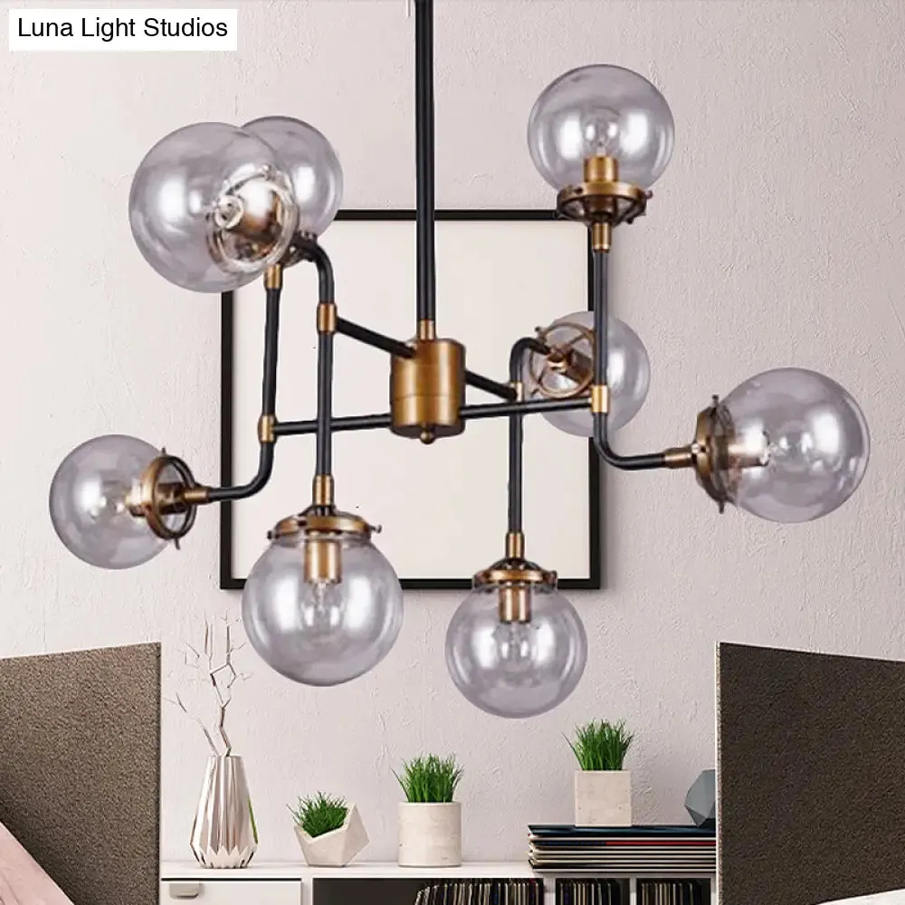 Modern Black Chrome Glass Globe Chandelier Pendant Light - Industrial Style, 8/9 Lights for Living Room