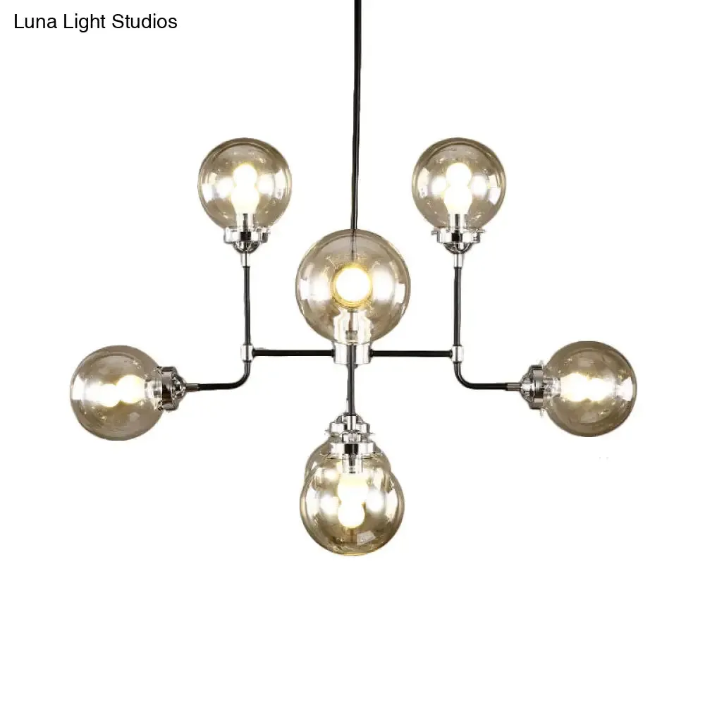 Modern Black Chrome Glass Globe Chandelier Pendant Light - Industrial Style, 8/9 Lights for Living Room