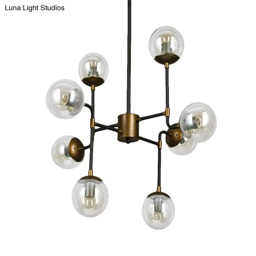 Modern Black Chrome Glass Globe Chandelier Pendant Light - Industrial Style, 8/9 Lights for Living Room