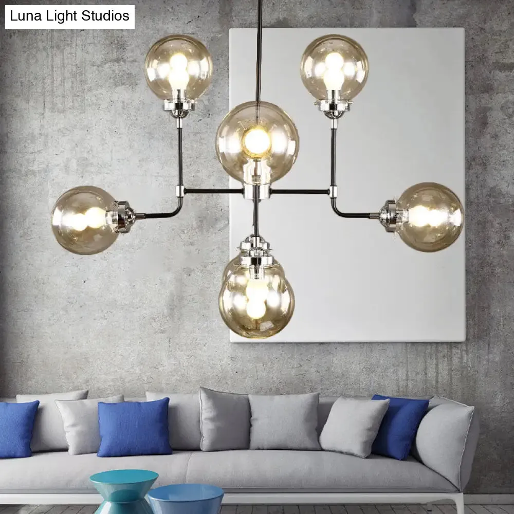 Modern Black Chrome Glass Globe Chandelier Pendant Light - Industrial Style, 8/9 Lights for Living Room