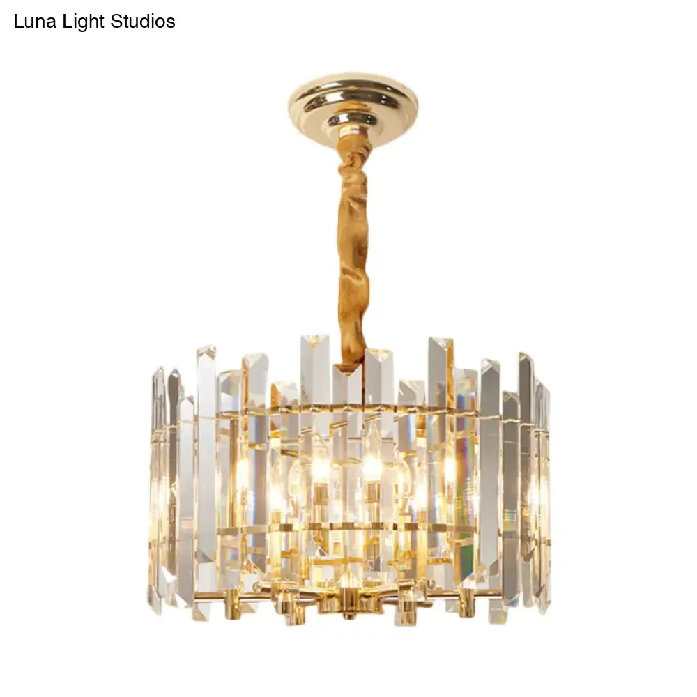 Modern Drum Chandelier - 6/8 Bulbs Clear Crystal Suspension Lighting, 18"/23.5" Width