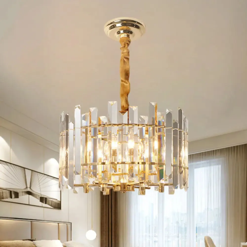 Modern Drum Chandelier - 6/8 Bulbs Clear Crystal Suspension Lighting, 18"/23.5" Width