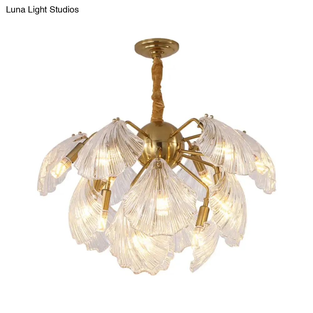 Modern Prism Glass Shell Chandelier Light, Brass Ceiling Light – 13/15 Lights, 23.5"/27" Wide