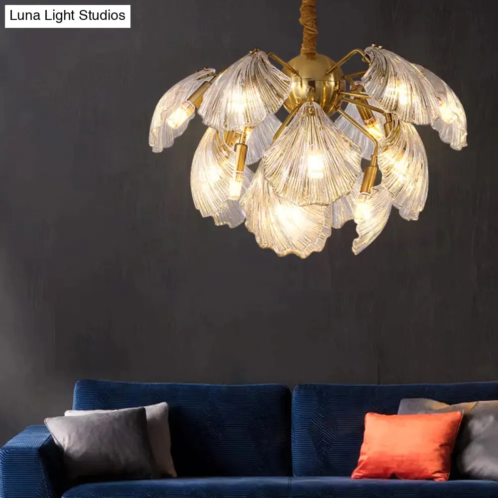 Modern Prism Glass Shell Chandelier Light, Brass Ceiling Light – 13/15 Lights, 23.5"/27" Wide