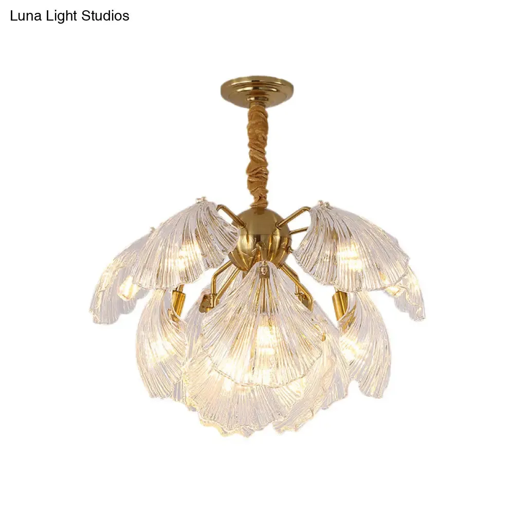 Modern Prism Glass Shell Chandelier Light, Brass Ceiling Light – 13/15 Lights, 23.5"/27" Wide