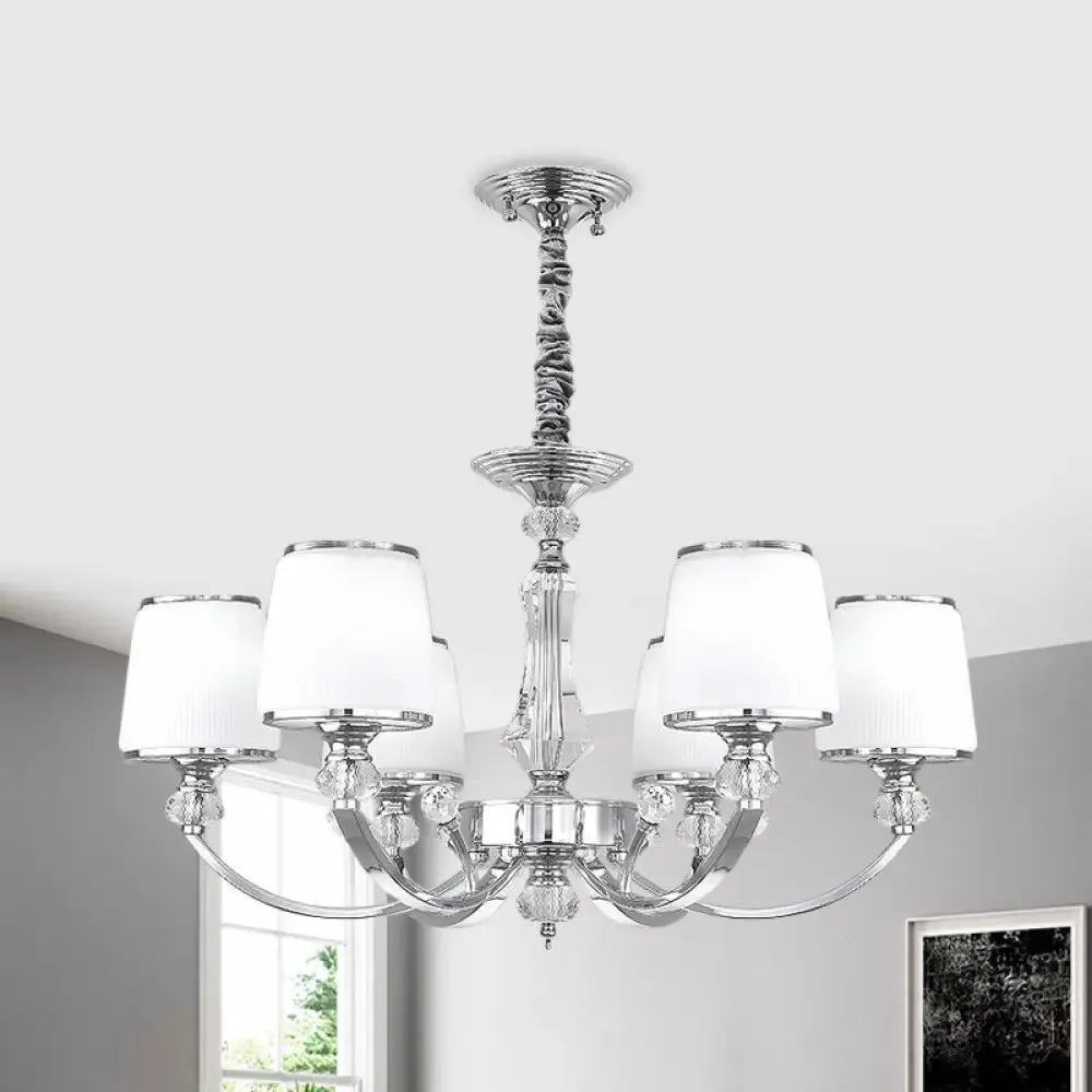 Modern White Glass Cone Hanging Chandelier - 3/6 Lights in Chrome